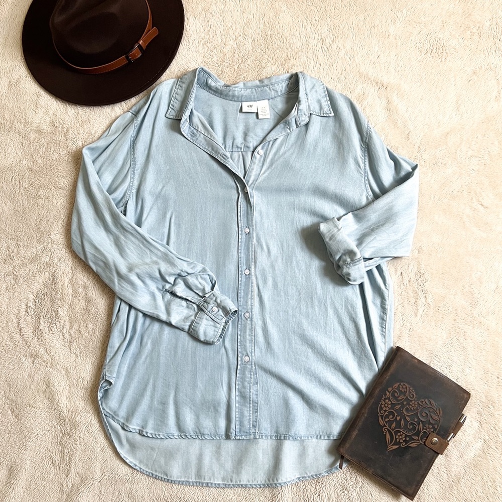 Faux Denim Button Down Shirt
